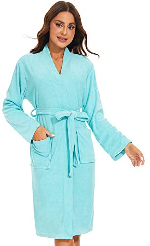 Ymmchy Weicher Bademantel Damen Frottee Morgenmantel Leichte Saunamantel Women Sauna Robe Blau M