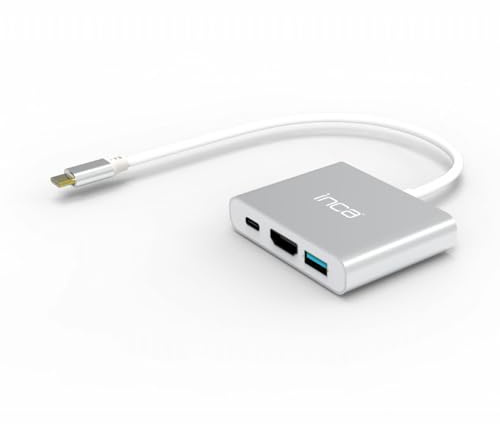 İnca ITPC‑04T USB-C Hub – 4-in-1 Adapter mit HDMI 4K, USB 3.0, Typ-C Power Delivery – Multiport Dockingstation für MacBook, Laptop, Tablet – Type-C auf HDMI Adapter aus Aluminium