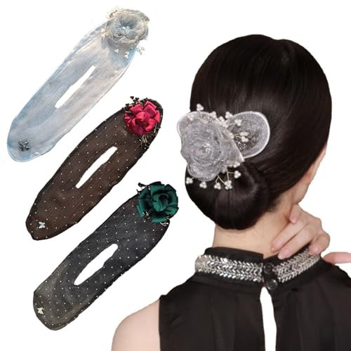 CLOUDEMO 3Pcs Bun Hair Clip, Ball Hair Clip, Flower Hair Bun Roller, Fast and Easy Lazy Hair Curler, Deft Bun Maker, Bun Roller Hair Accessory for Women and Girls (Combination-A)