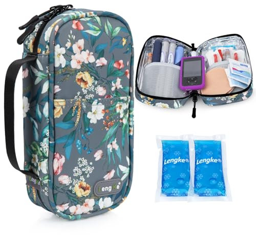 YOUSHARES Estuche Insulina con 2 Bolsa Gel Frio - Nevera Portatil Insulina para Viajes - Estuche Isotérmico Insulina Organizador para Diabéticos(Camelia grisácea)