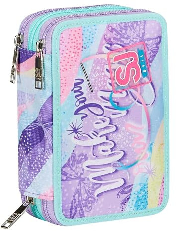 SJ Gang Astuccio Scuola 3 Zip, Rosa, RhythmicSoul, Portapenne Triplo Scomparto Completo Di Penne, Matite, Colori, Accessori Zaino, Elementari, Medie, Bambina