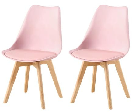 EGGREE 2er Set Esszimmerstühle mit Massivholz Buche Bein SGS Geprüfter, Skandinavisch Design Gepolsterter aus PU-Leder Küchenstuhl Essstühle, Molandi Rosa