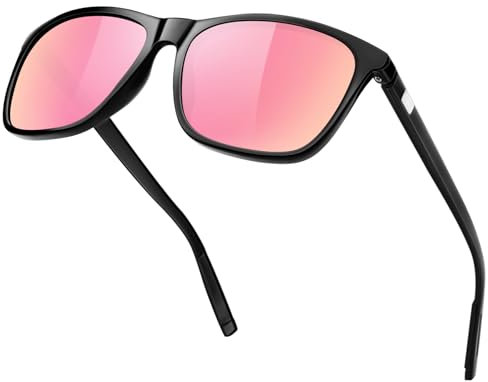 KANASTAL Occhiali da Sole Specchio Rosa Neri Donna Polarizzati Uomo Specchiati UV400 Quadrati Alla Moda Vintage Retrò Classici Molla Pink Sunglasses Women -Lenti Rosa Montatura Nero