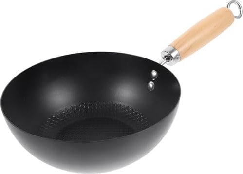 Amosfun Gusseisen-Wok Japanischer Wok Flacher Boden Eisen-Woks Chinesische Kleine Bratpfanne Für Induktion Elektrisches Gas Küchengeschirr Für Alle Herde