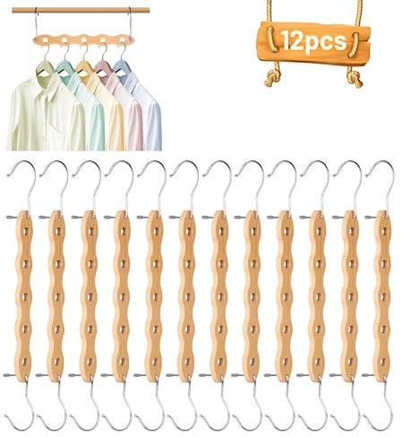 LALAGO Kleiderbügel Platzsparend, 12 Stück Mehrfach-Kleiderbügel aus Holz, Schrank Organizer Kleiderschrank, rutschfeste Schrank Organizer aus Holz, Magic Magische Bügel
