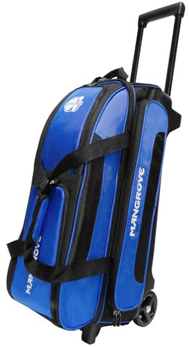 Mangrove Bowlingtasche mit 3 Bällen und Rollen und Schuhfach, Deluxe-Bowlingball-Tasche mit 3 Bällen Roller, dreifache Balltasche mit Zubehörtasche und einziehbarem Griff, ausziehbar auf 101,6 cm