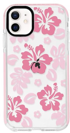 NITITOP Compatible for iPhone 11 Case Cute Flower Floral Clear for Women Girl Hibiscu Design Ultra Slim Artistic Shockproof Soft TPU Anti-Yellow Protective Phone Cover - Clear Pink