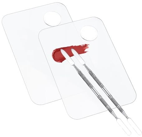 Oruola 4 Pcs Makeup Mixing Palette,2 Acrylic Foundation Palette & 2 Stainless Steel Makeup Spatula for Makeups Color Cream Liquid Foundation Nail Gel Mixing Home Salon with Cosmetic Spatula