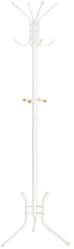 SONGMICS Garderobenständer aus Metall, stabiler Kleiderständer, Garderobe, für Kleidung, Taschen und Hüte, Höhe 178 cm, mit 12 Haken, perlweiß RCR017W01