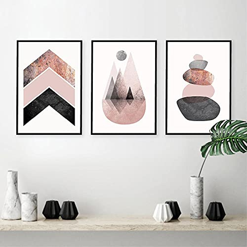 AdoDecor Tableaux, Posters Et Arts Décoratifs Rose Gris Or Rose Poster Tableau Decoration Murale Photos de pierres de montagnes abstraites Chambre Salon Impressions Sur Toile Poster Mural(Encadrée)