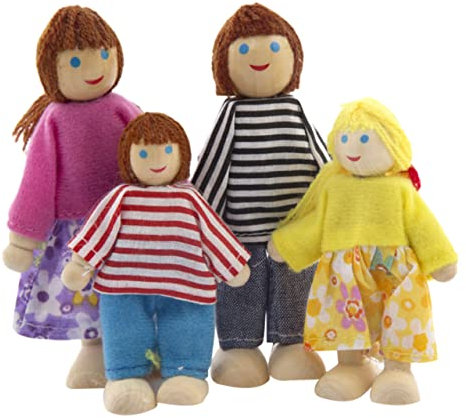 KICHOUSE 4 Teiliges Holzpuppenfamilie Set Für Biegepuppen Für Puppenhaus Miniatur Figuren Für Kreative Rollenspiele Und Fantasievolles