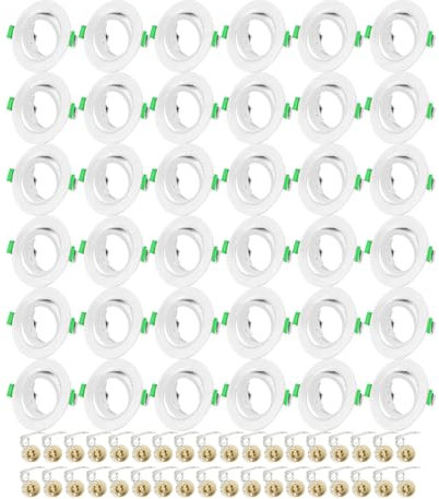 Lot de 36 spots encastrables GU10 orientables à 30°-Cadre blanc mat, douille céramique.Compatible ouverture Ø68-80mm,idéal pour éclairage LED de plafond.Parfait pour ambiance lumineuse et élégante.