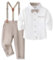 Volunboy Baby Jungen Anzug Set Bekleidung Hemd mit Fliege + Hosenträger Hosen Strampler Anzug(2-3 Jahre,Größe 100,Khaki Gestreift)