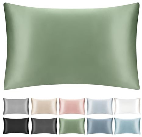 SILKTALE 19 Momme 100% Maulbeerseide Kissenbezug für Haar und Haut mit Reißverschluss, 1Stk Salbeigrün 40x80 cm