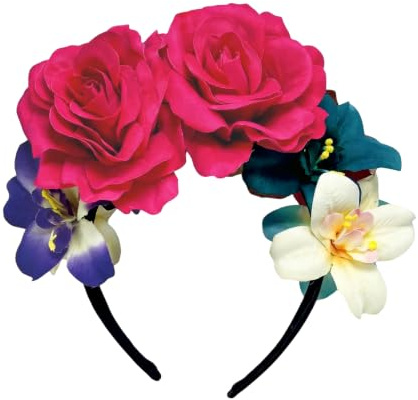 Upstore Mexikanisches Blumenkronen-Stirnband, Rosen-Kopfschmuck für Damen, Halloween, Cosplay, Karneval, Party, Kopfschmuck, Strand, Urlaub, Festival, Haarschmuck