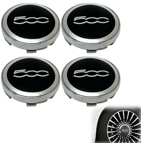 NHQZ Coprimozzo per Fiat 500/500L/500X 60mm, 4 Pezzi Coprimozzi Ruota con Logo Auto Emblema Coprimozzo Ruota Centrale Coprimozzo Copri Badge
