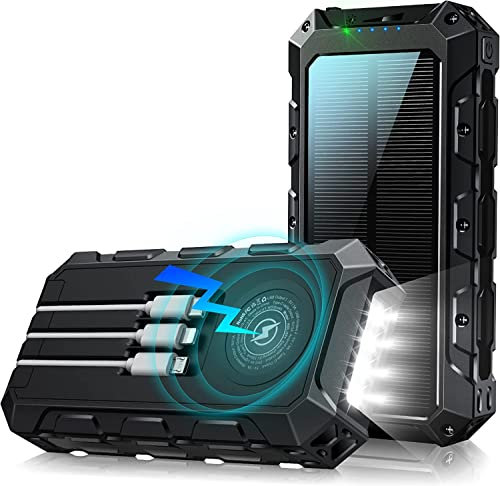 Power Bank 49868 mAh, batterie externe sans fil, chargeur rapide portable avec câble intégré, 7 sorties/2 entrées, batterie solaire avec affichage LED pour smartphones