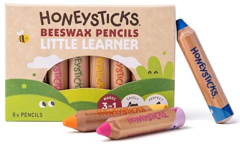Honeysticks Little Learner Jumbo Buntstifte Dick für Kinder, 8er Pack – Meine Ersten Farbstifte, Ungiftiger Bienenwachskern, Leuchtende Farben, Zeichen- und Malstifte ab 1 Jahr