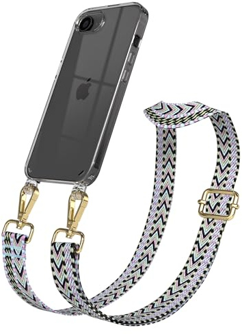EAZY CASE Handykette - Verstellbares Taschenband kompatibel mit iPhone 16e, Schulterriemen, Handykordel mit Silikon Hülle, Umhängetasche, Lila Grün Gold
