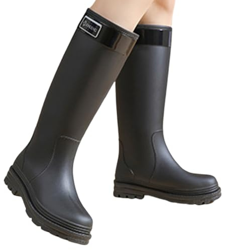 Botas de lluvia para mujer tipo mocasín, para exteriores, informales, cómodas, botines de tobillo de goma con tacón bajo para senderismo, camping, ropa casual, Negro , 39