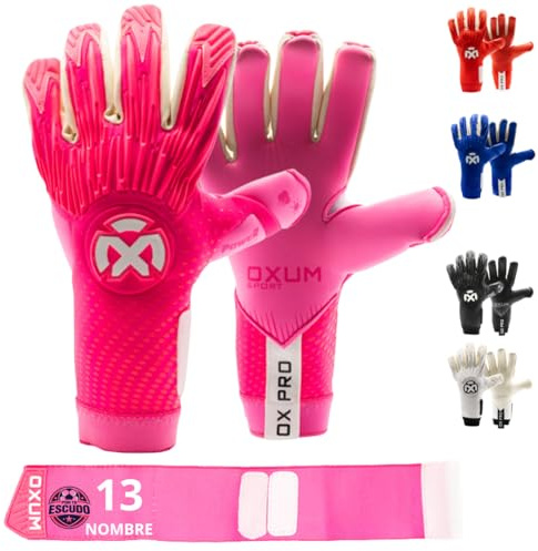 OXUM Gants de Gardien Ox Pro Personnalisés pour Adultes – Ajoutez Nom, Numéro et Drapeau ou Écusson – Gants de Football Professionnels avec Adhérence Supérieure et Grand Confort (Rose 9)