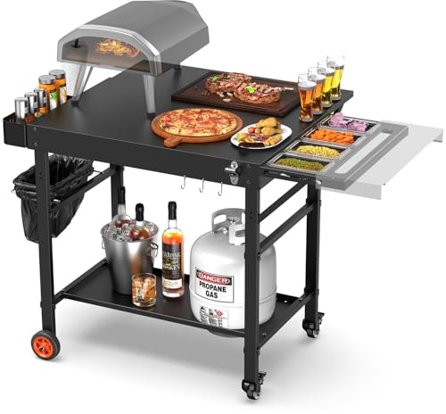 AOKEMAi Grilltisch für Pizzaöfen, Ninja-Pizzaofentisch mit ausziehbarem Schreibtisch, robuster Grillwagen für den Außenbereich, mit Aufstellstation für die Lebensmittelzubereitung, für Terrasse