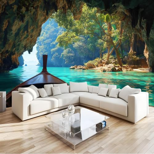Feuchtigkeitsbeständig Fototapete 350 x 256 cm, Schön Pflanzen Meer Boote muster Vlies Wandtapete Tapeten, Farbe Wohnzimmer Studienkorridor Wand Dekoration