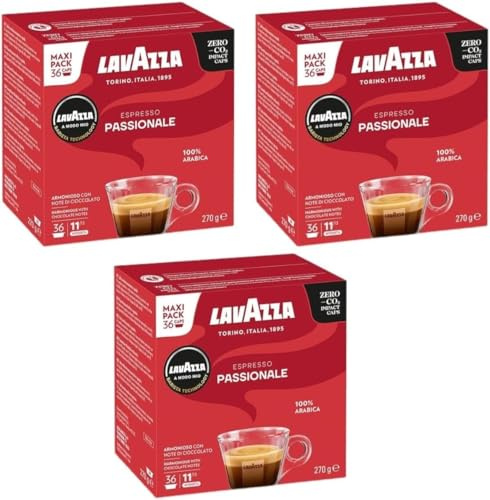 Lavazza A Modo Mio Espresso Passionale Coffee Pods x36 (Pack of 3, Total 108 Capsules) - Dark Roast with Caramel & Chocolate Notes
