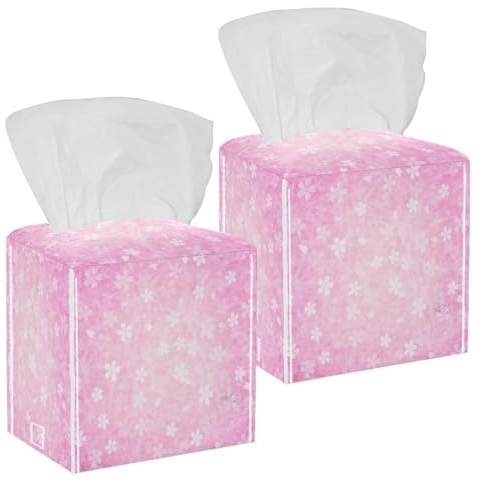 Lot de 2 boîtes à mouchoirs carrées en cuir avec motif fleurs de cerisier japonais pour coiffeuse, commode, table de nuit, comptoir, bureau, voiture