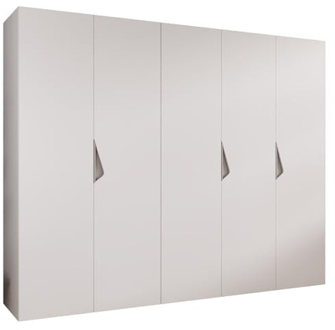 MEBLE KRYSPOL - Kleiderschrank - Garderobenschrank - 250 cm x 202 x 52 cm - Schrank mit Kleiderstange, 5 Türen - für Schlafzimmer, Flur - SANDI, Weiß, Griff Kaschmir