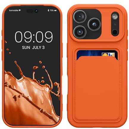 kwmobile Handyhülle für Apple iPhone 17 Pro Hülle mit Kartenfach - TPU Case - Kabelloses Laden - Schutzhülle Cover in Orange