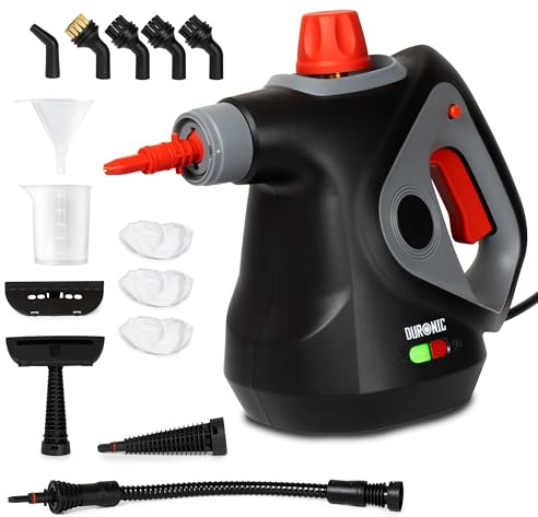 Duronic SC32 BK Dampfreiniger Handgerät, 14 Zubehör Teile, Dampfdruck 3 bar | Handdampfreiniger mit 1050W, 2,8m Kabellänge, 150ml Wassertank, Dampf wird 135°C heiß, für Auto, Küche, Bad, Polster, Fenster