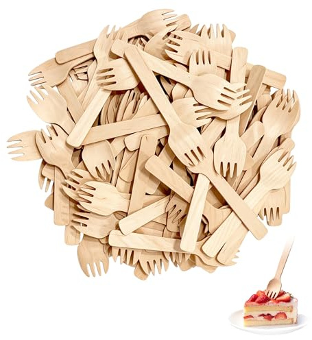 300 Pièces Fourchettes En Bois, Mini Fourchettes D'Apéritif | Ustensiles Biodégradables Pour Dessert, Fête, Pique-Nique, Camping, Taille 10,5 Cm
