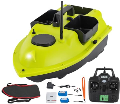 Köder Boot für die Fischerei mit GPS – Angeln Köder Boot, 99 Positionen, Dual-Motor 52W, 2×5200mAh Akku 90 Min, 600m Reichweite, LCD Fernbedienung, inkl. Tragetasche