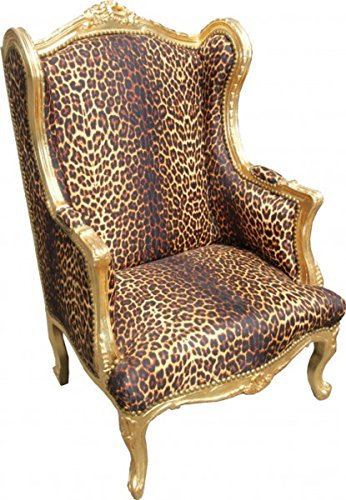 Casa Padrino Barock Lounge Thron Sessel Ohrensessel Leopard/Gold - Luxus Barock Möbel