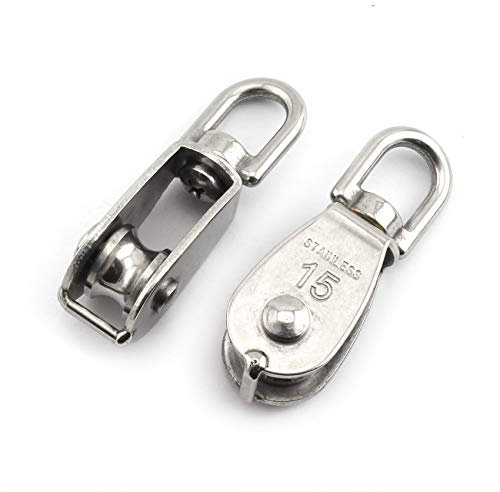 jcbiz Einzel Pulley Block Edelstahl Schwere Pflicht Hardware Einzel Rad drehbar Ausrüstung Lifting Rad Feste Pulley für Draht Seil 2-Pack M15