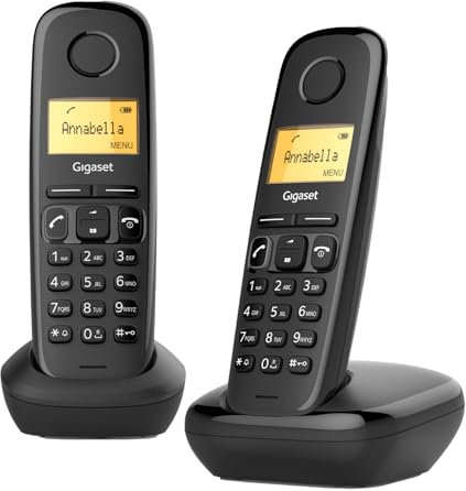 Gigaset A270 Duo - Dos Teléfonos DECT Inalámbrico - Pantalla Gráfica Iluminada - Manos Libres - Teclado fácil de usar, Negro [Versión Española]