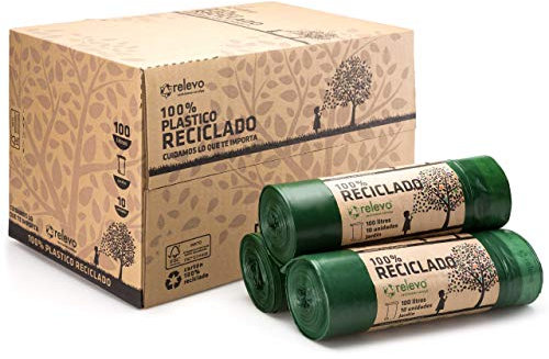 Relevo Sacs Poubelle 100% recyclés, très résistant 100L, 150 pièces