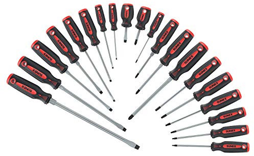 SUNEX Tools 1120SS Combination Screwdriver Set, 20Piece, Cabinet, Slotted, Philips, Torx, Flaking & Abrasion Resistant, Enhanced Durability, Comfortable Handle, Quick Reference, Bolster, Storage Tray