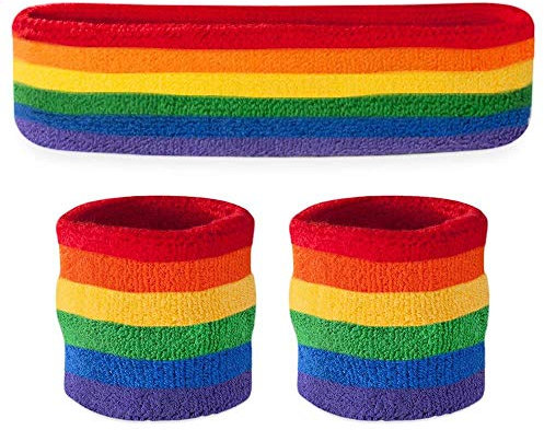TRIXES Regenbogen Stirnband und Schweissband für Erwachsene Größe Unisex Armband Stirnband in den Regenbogenfarben ideal beim Sport und für LGBT Events