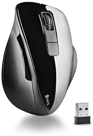 NGS BOW BLACK - Mouse Senza Fili RF 2,4Ghz, Mouse Ottico Wireless 800/1200/1600dpi per Computer, Scroll + 5 Pulsanti, Ergonomia Destra, Nero