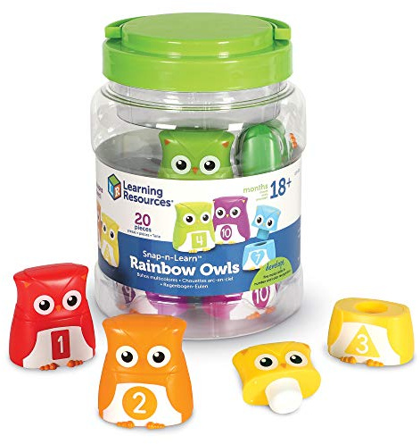 Learning Resources Snap-n-Learn Regenbogen-Eulen, Ab 2 Jahren, Lernspiel Farben, Zahlen und Zuordnung, 10 Teile, Kombination und Feinmotorik