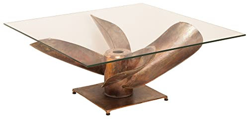 invicta INTERIOR Maritimer Couchtisch Ocean L - 85cm - antik Kupfer - mit Schiffsschraube und Glasplatte