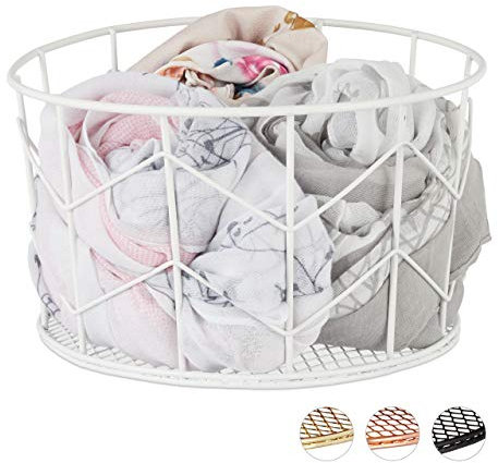 2 x Drahtkorb, rund, Vintage Design, Aufbewahrung, Kleidung, Accessoires, Deko Korb, Metall, HxD: 12,5 x 22 cm, weiß