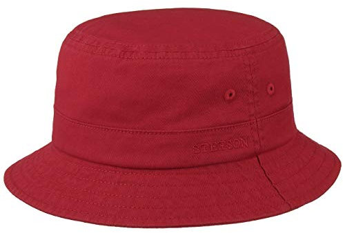 Stetson Organic Cotton Hut mit UV-Schutz Damen Herren 100% Bio-Baumwolle Knitterfrei Nachhaltig Bucket Hat Packable Anglerhut Frühjahr Sommer rot M (56-57 cm)