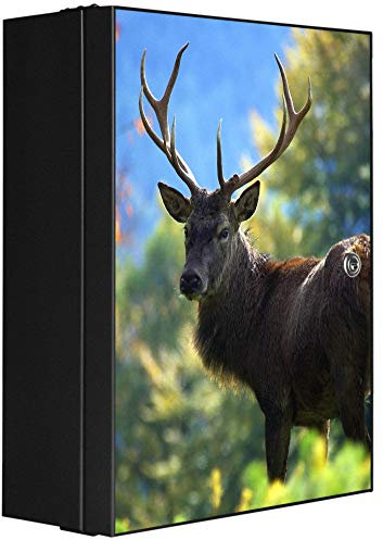 banjado Medizinschrank abschliessbar mit Motiv Hirsch 35x46x15cm - großer Arzneischrank für die Hausapotheke - Medikamentenschrank aus Metall zur Medikamenten Aufbewahrung