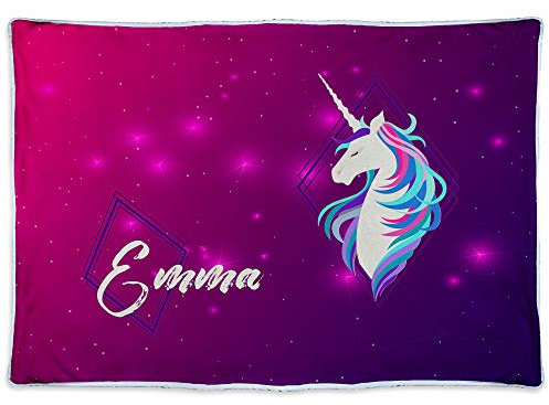 Personalisierte Wärmedecke. Personalisierte Geschenke. Kuscheldecke mit Namen. Geek-Geschenke. Personalisierte Fleecedecke. Öko-Tex-zertifiziertes Gewebe. 600gr/m². Ungefähre Größe 140x125cm. UNICORN