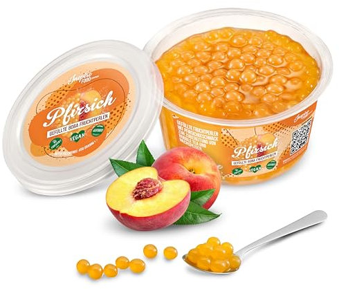 INSPIRE FOOD Bubble Tea Perlen Pfirsich für Bubble Tea | Popping boba Perlen, Tapioka Fruchtperlen und Boba Perlen - 100% vegan und glutenfrei, ohne künstliche Farbstoff, 450g