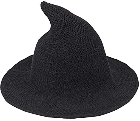 Halloween Hexenhut Zauberer Hut Frauen Breite Krempe Spire Schwarz Wolle Strickmütze Halloween Cosplay Party Maskerade Filzhut Flache Wolle Kostüm Täglich Kopfbedeckung Kappe Fancy Kostüm