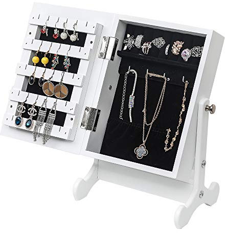 Alightup Armoire à Bijoux avec Miroir, Organisateur de bijoux sur pieds, Verrouillable, Avec miroir inclinable, Blanc